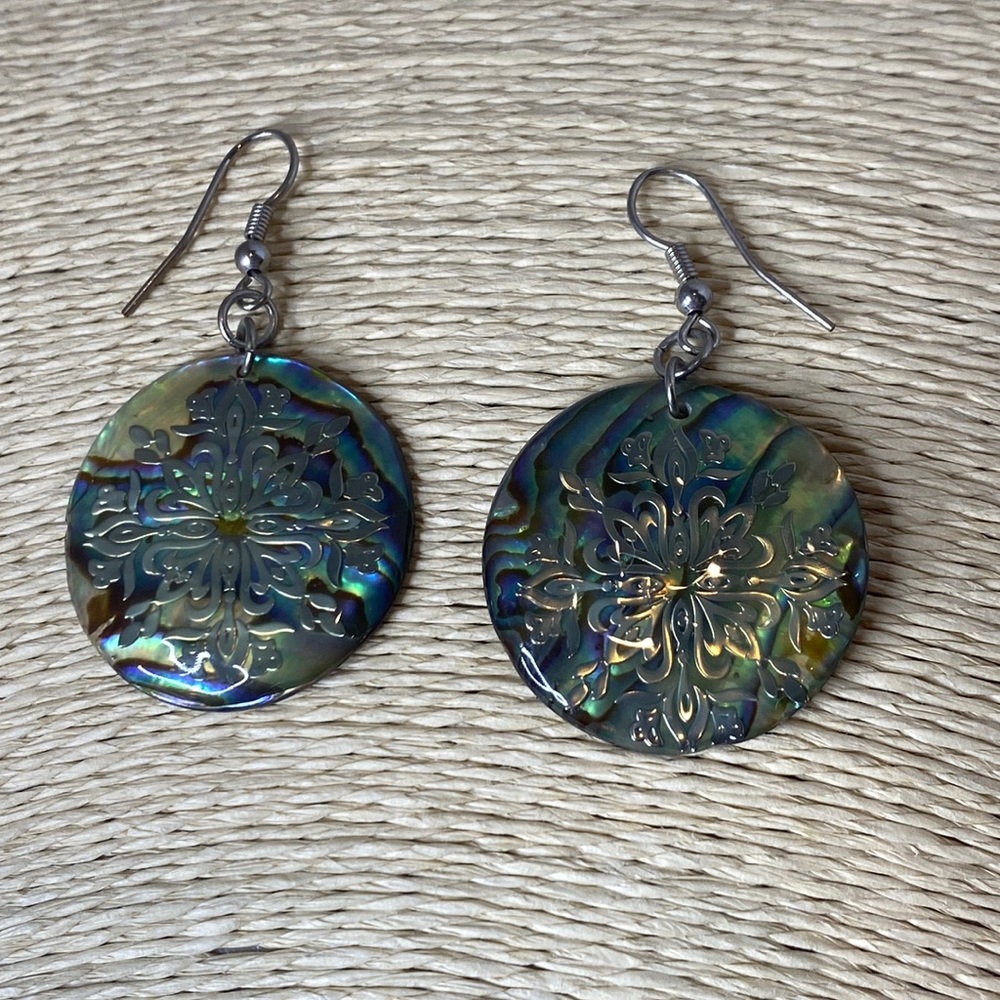 Abalone Shell Round Drop Earrings - image 1
